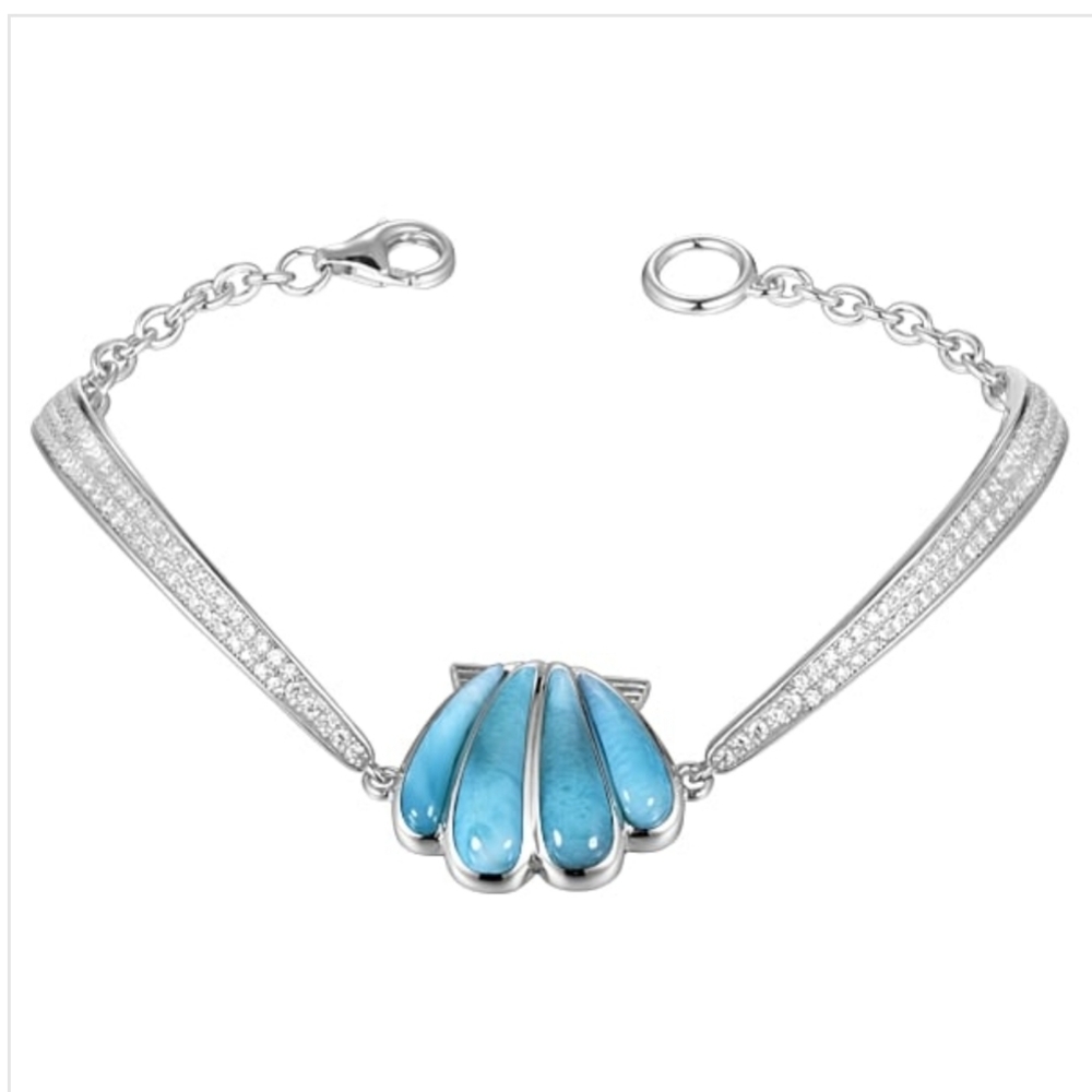 Alamea Sunrise Scallop Shell Larimar Sterling Silver Bracelet - Picture 10 of 11